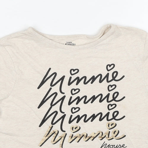 Disney Girls Beige Cotton Basic T-Shirt Size 8-9 Years Round Neck Pullover - Minnie Mouse