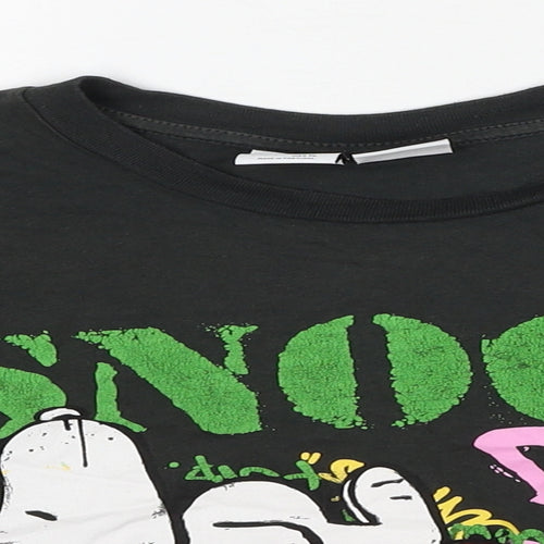 Bershka Womens Green Cotton Cropped T-Shirt Size M Crew Neck - Snoopy