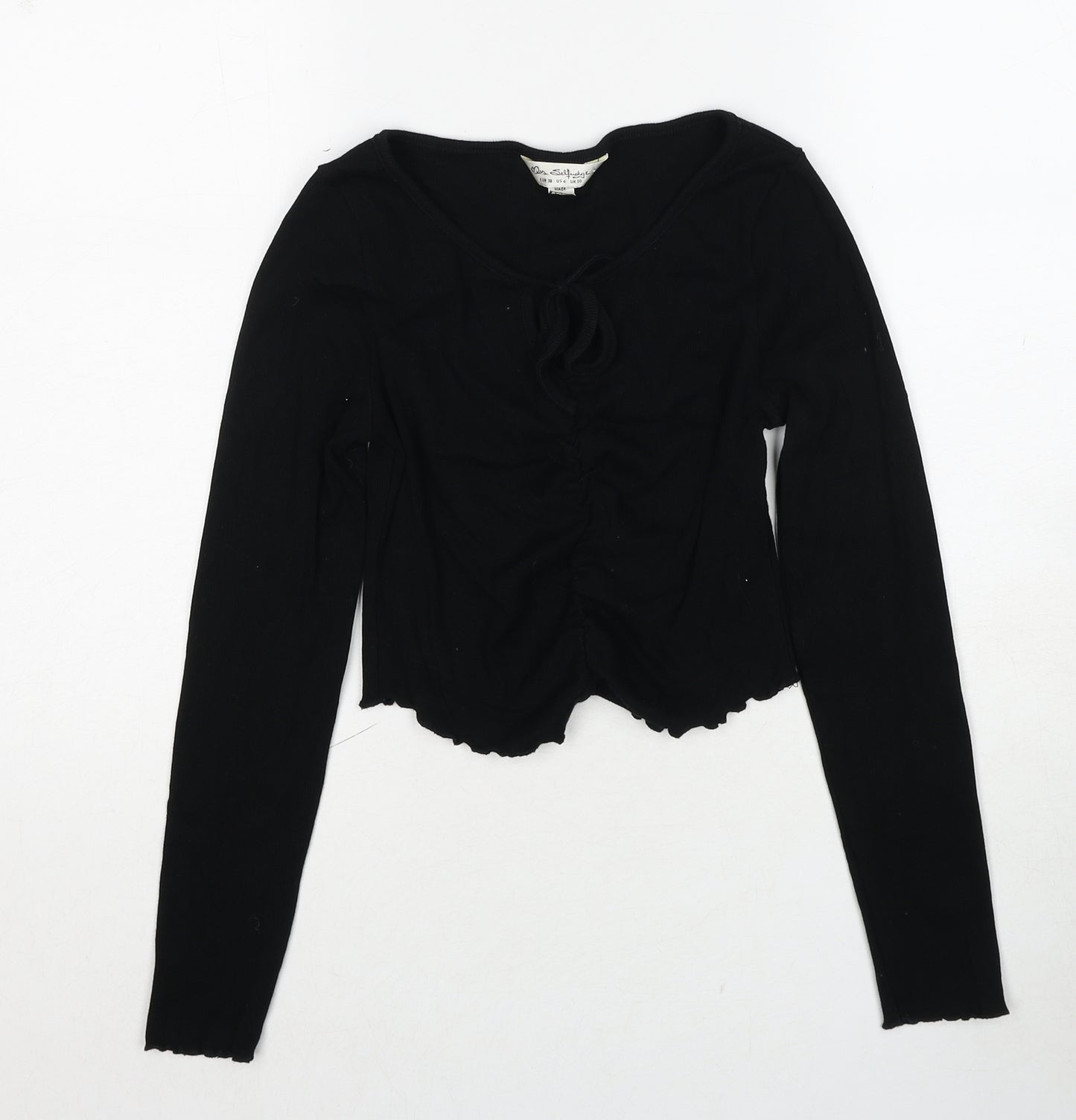 Miss Selfridge Womens Black Cotton Basic Blouse Size 10 Round Neck