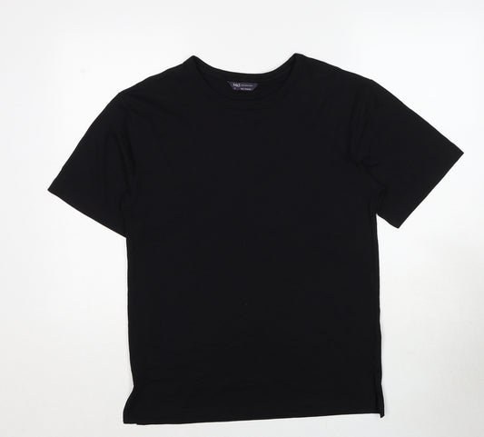 Marks and Spencer Womens Black Cotton Basic T-Shirt Size 6 Round Neck
