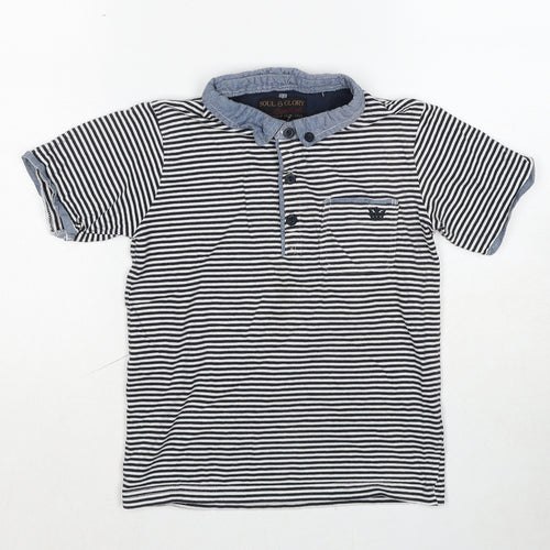 Soul & Glory Boys Black Striped Cotton Basic Polo Size 7-8 Years Collared Pullover