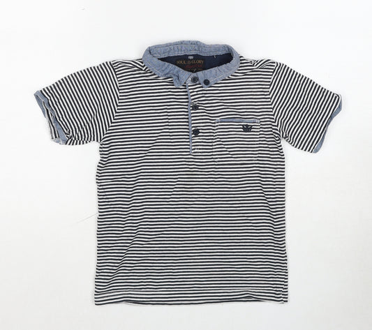 Soul & Glory Boys Black Striped Cotton Basic Polo Size 7-8 Years Collared Pullover