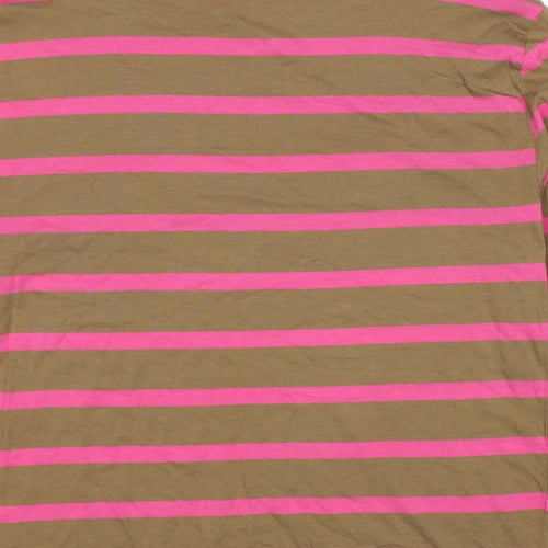 Marks and Spencer Womens Brown Striped Cotton Basic T-Shirt Size 10 Crew Neck