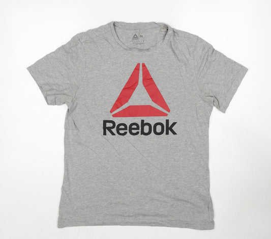 Reebok Mens Grey Cotton T-Shirt Size M Round Neck