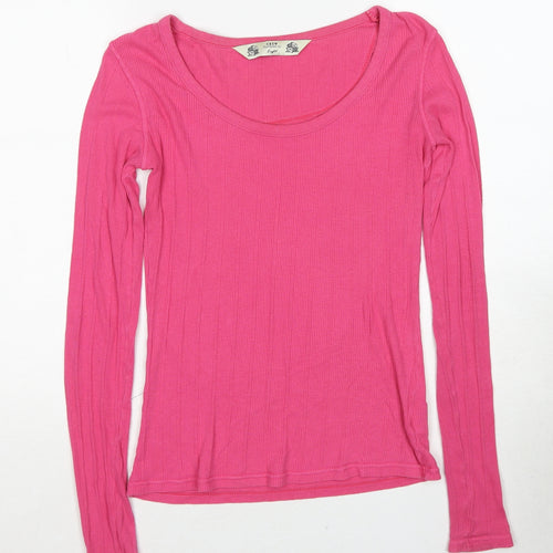 Crew Clothing Womens Pink Cotton Basic T-Shirt Size 8 Boat Neck - Ribbed
