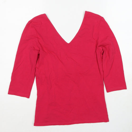 Great Plains Womens Pink Cotton Basic T-Shirt Size S V-Neck