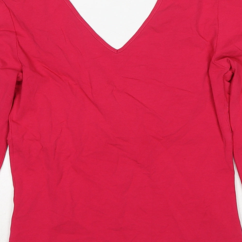 Great Plains Womens Pink Cotton Basic T-Shirt Size S V-Neck