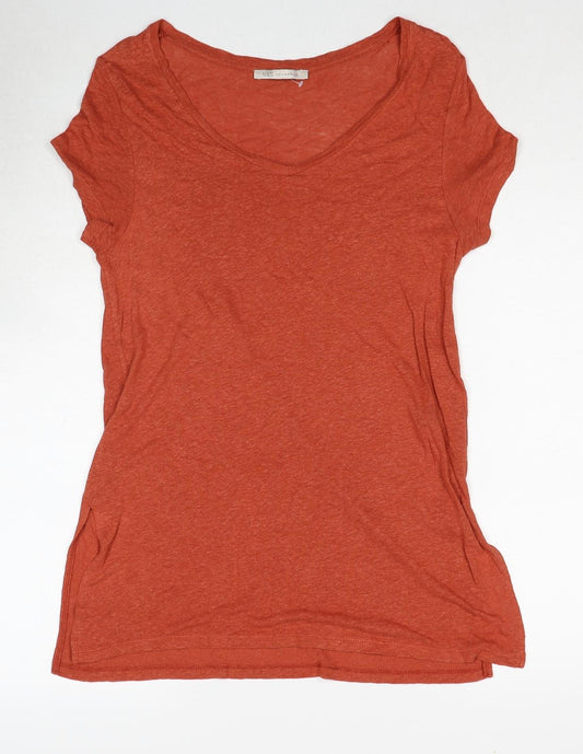 Marks and Spencer Womens Orange Viscose Basic T-Shirt Size 14 Round Neck