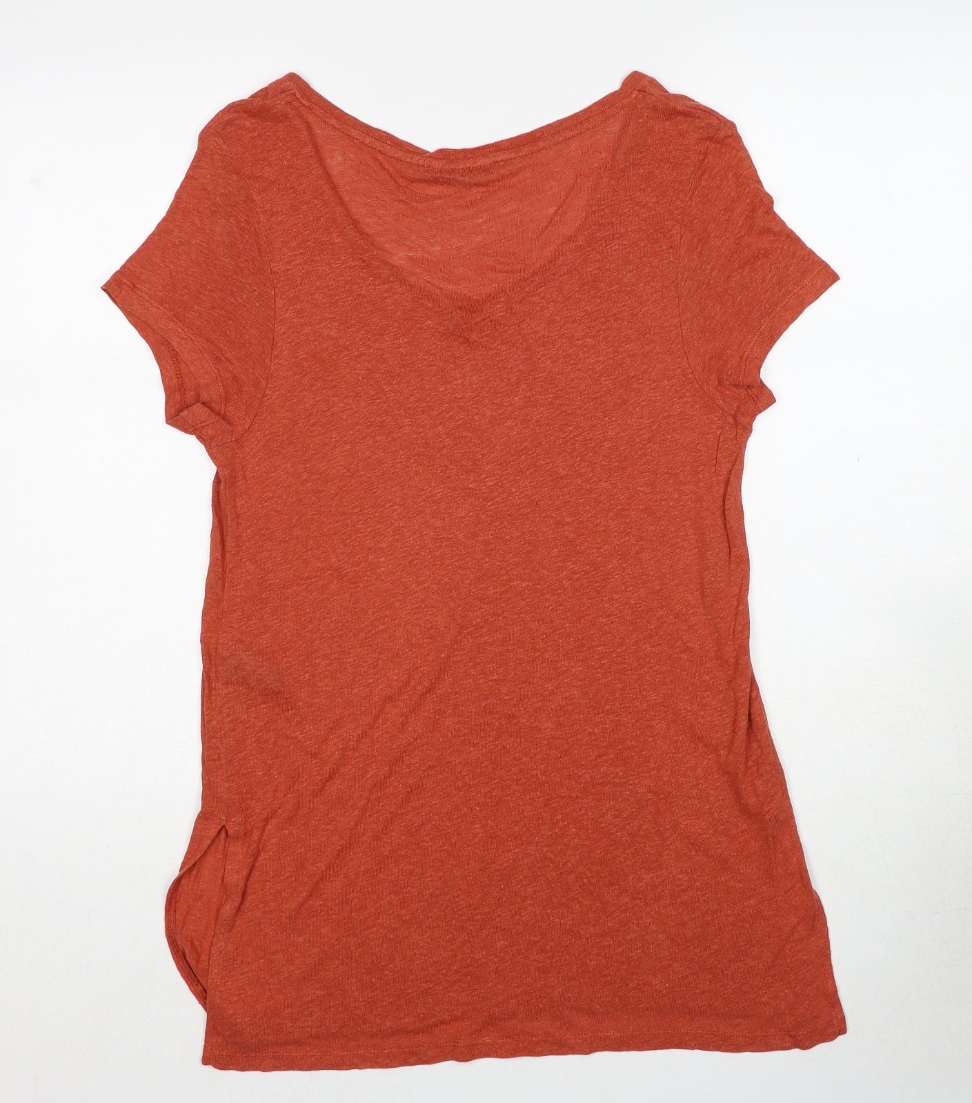 Marks and Spencer Womens Orange Viscose Basic T-Shirt Size 14 Round Neck