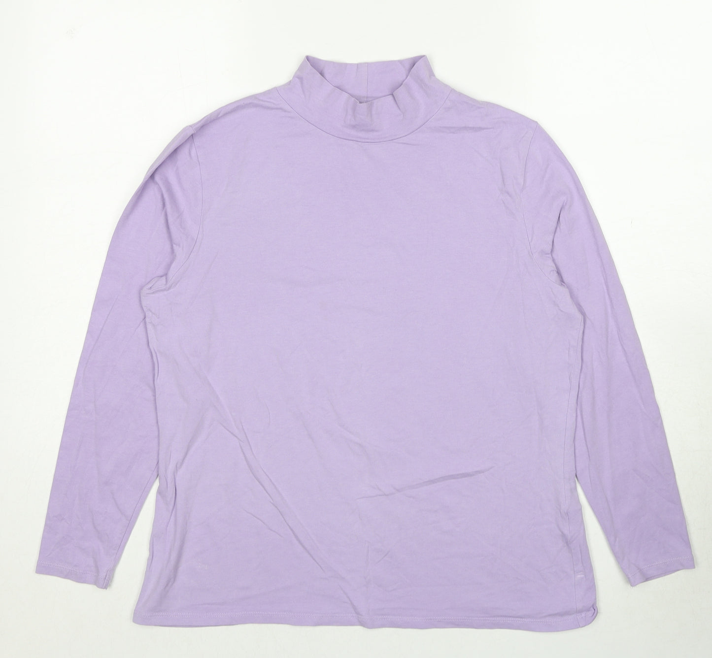 Marks and Spencer Womens Purple Cotton Basic T-Shirt Size 16 Mock Neck