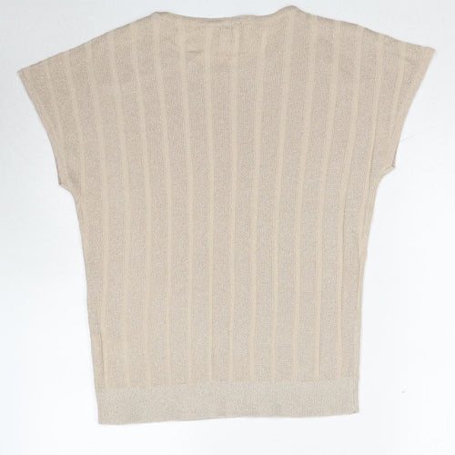 M&Co Womens Beige Round Neck Striped Viscose Pullover Jumper Size 12