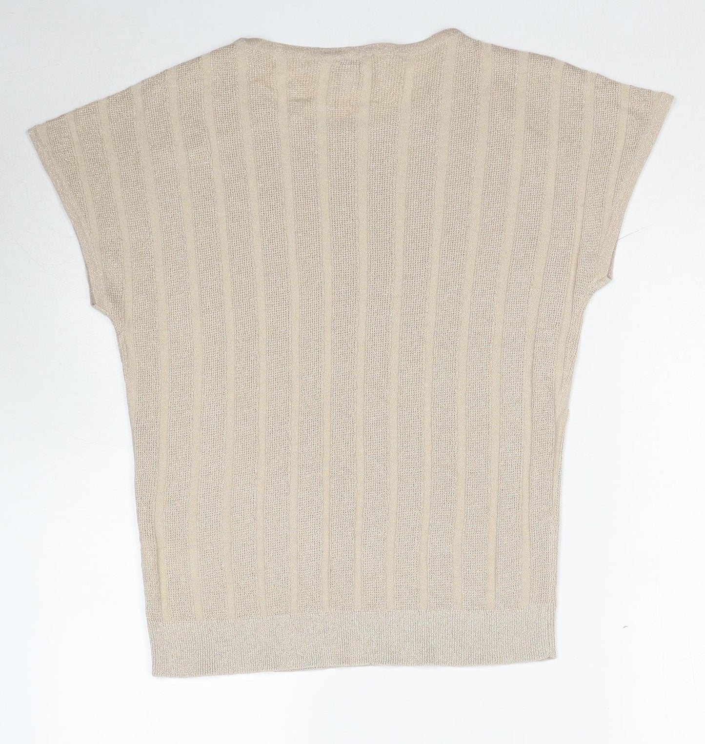 M&Co Womens Beige Round Neck Striped Viscose Pullover Jumper Size 12