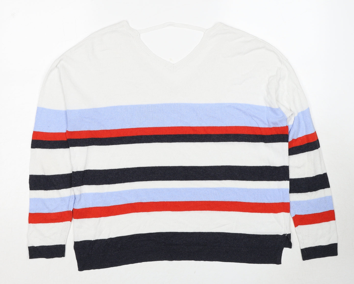 Marks and Spencer Womens Multicoloured V-Neck Striped Viscose Pullover Jumper Size 14