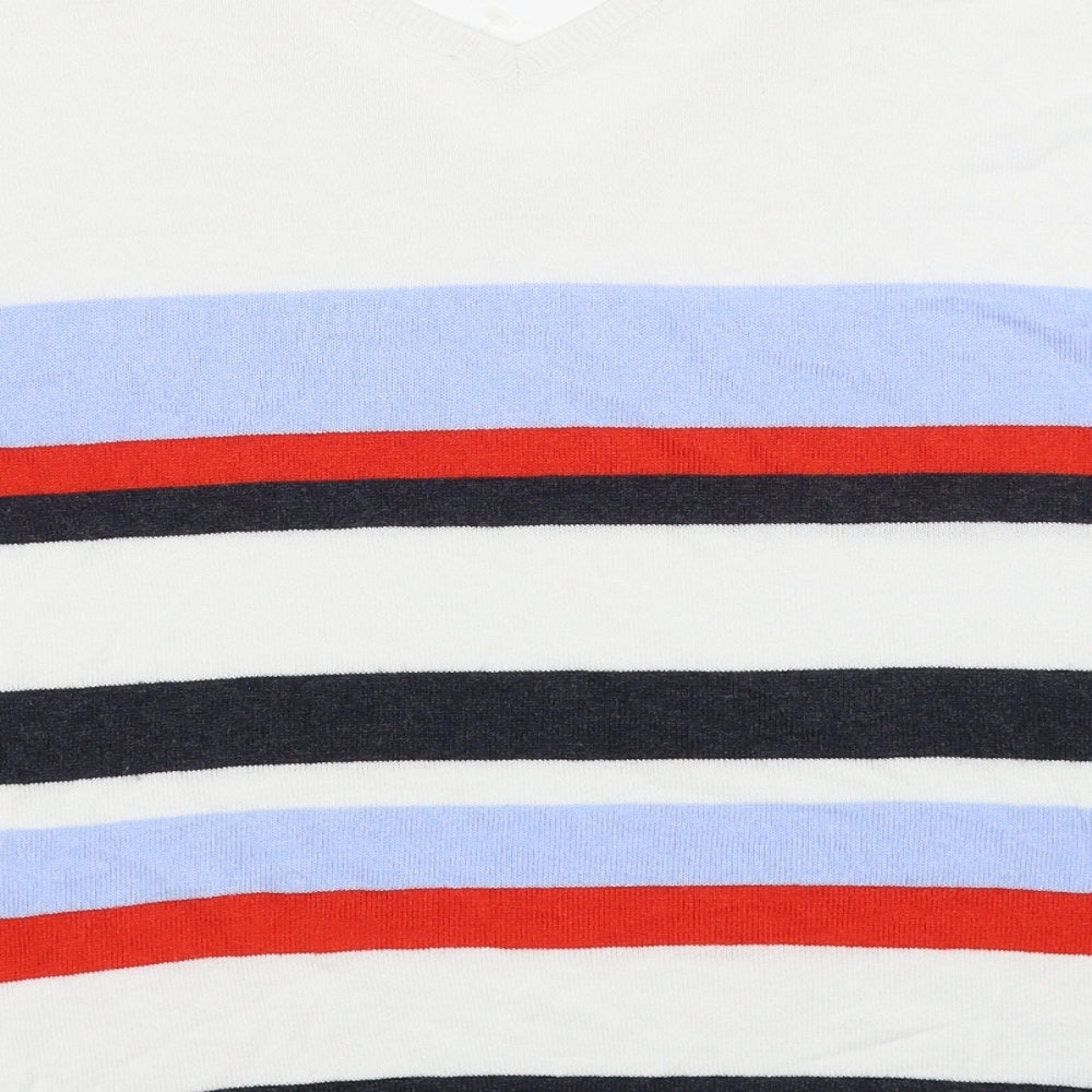 Marks and Spencer Womens Multicoloured V-Neck Striped Viscose Pullover Jumper Size 14