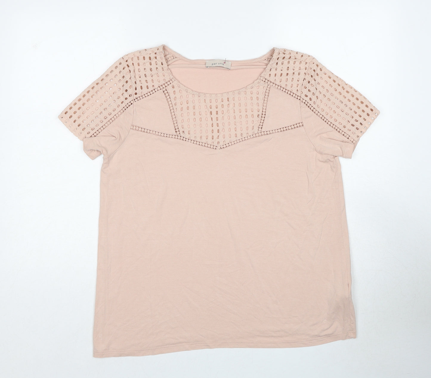 Per Una Womens Pink Viscose Basic T-Shirt Size 14 Boat Neck - Cut Out Details