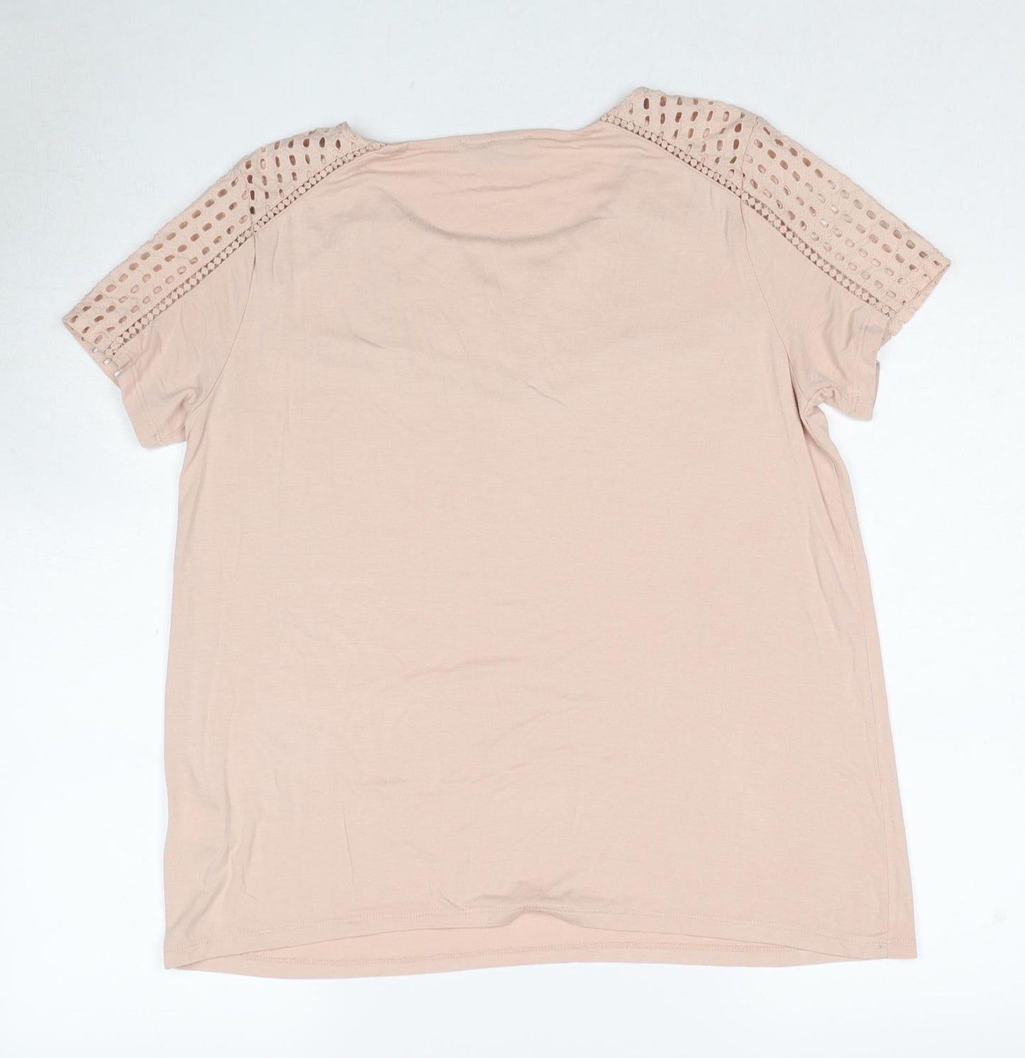 Per Una Womens Pink Viscose Basic T-Shirt Size 14 Boat Neck - Cut Out Details