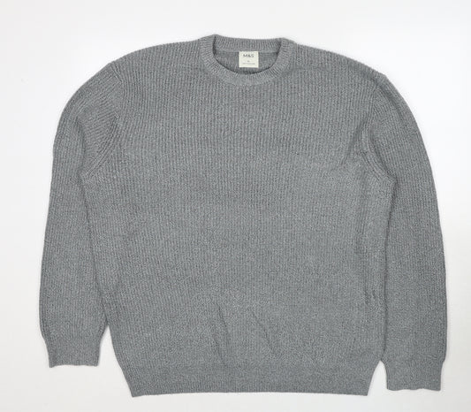 Marks and Spencer Mens Grey Round Neck Polyamide Pullover Jumper Size XL Long Sleeve