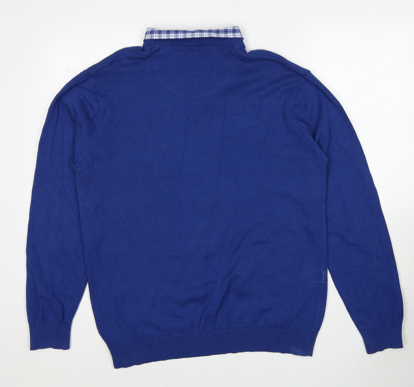 Pierre Cardin Mens Blue Collared Cotton Pullover Jumper Size L Long Sleeve