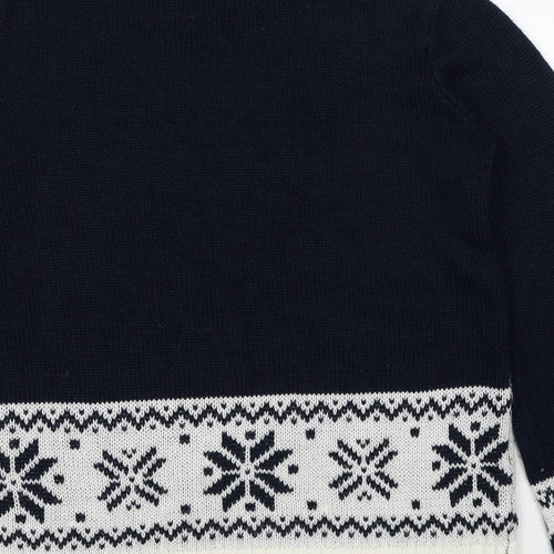 Boohoo Womens Blue Mock Neck Fair Isle Polyester Pullover Jumper Size M - Merry Christmas