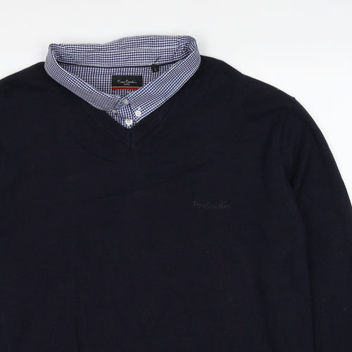 Pierre Cardin Mens Blue Collared Cotton Pullover Jumper Size L Long Sleeve - Shirt Insert