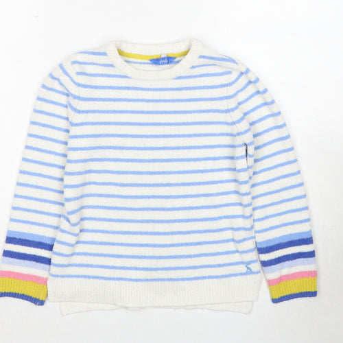 Joules Girls Multicoloured Round Neck Striped Polyester Pullover Jumper Size 7-8 Years Pullover
