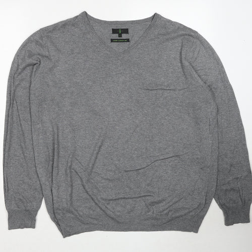 Jasper Conran Mens Grey V-Neck Cotton Pullover Jumper Size L Long Sleeve