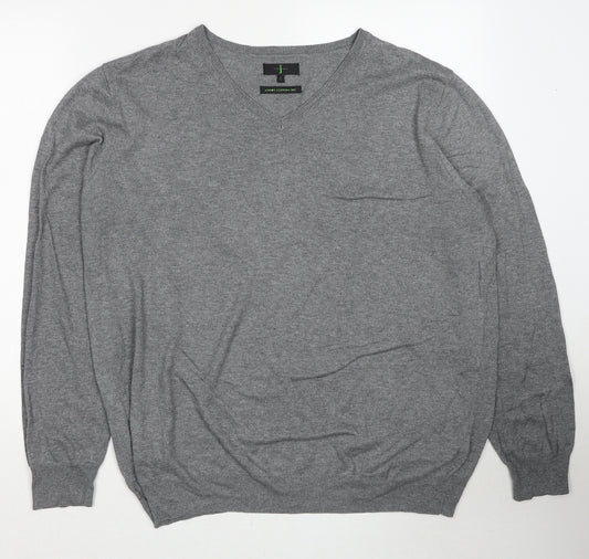 Jasper Conran Mens Grey V-Neck Cotton Pullover Jumper Size L Long Sleeve