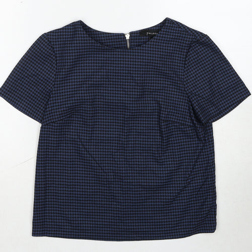 New Look Womens Blue Geometric Polyester Basic Blouse Size 8 Boat Neck