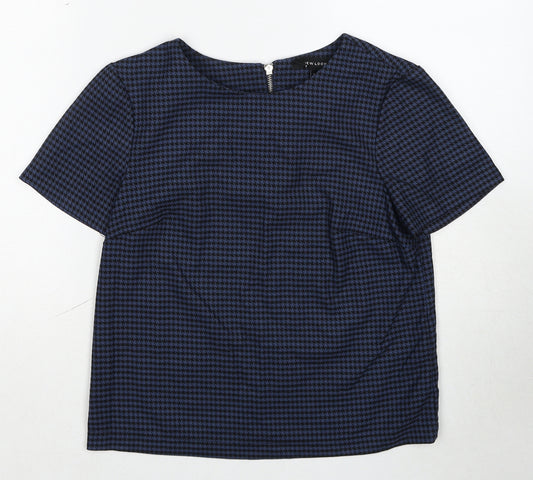 New Look Womens Blue Geometric Polyester Basic Blouse Size 8 Boat Neck