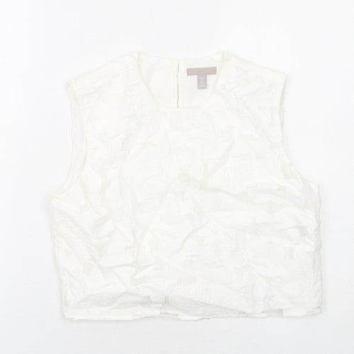 H&M Womens White Viscose Cropped Blouse Size 12 Round Neck
