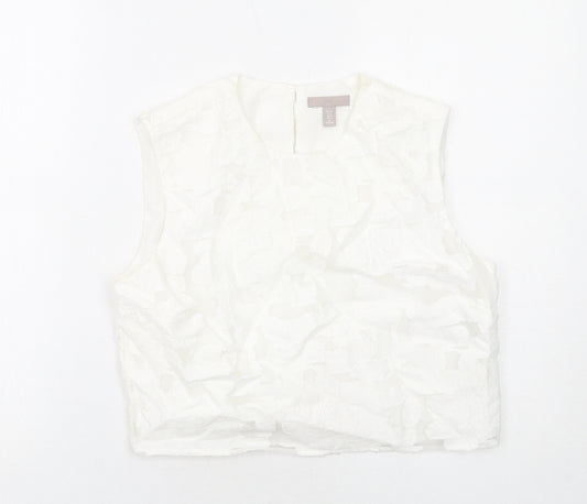 H&M Womens White Viscose Cropped Blouse Size 12 Round Neck