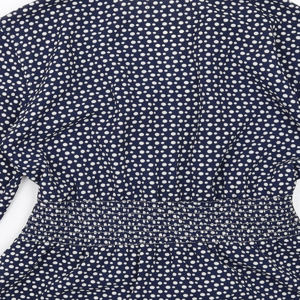 Max Studio Womens Blue Polka Dot Polyester Basic Blouse Size S V-Neck - Tie Front Detail