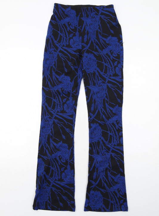 Zara Womens Blue Geometric Polyester Trousers Size S Regular
