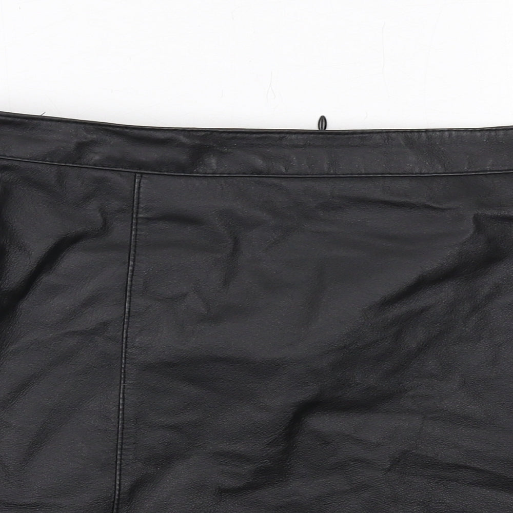 Warehouse Womens Black Leather A-Line Skirt Size 14 Zip