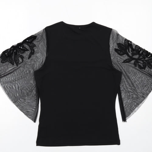 Coast Womens Black Polyester Basic Blouse Size 6 Crew Neck - Voluminous Mesh Sleeves