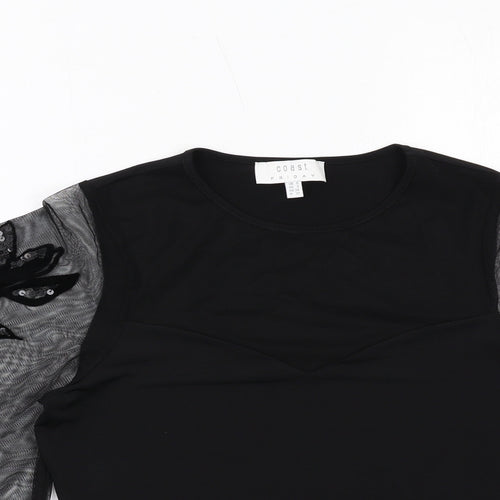 Coast Womens Black Polyester Basic Blouse Size 6 Crew Neck - Voluminous Mesh Sleeves