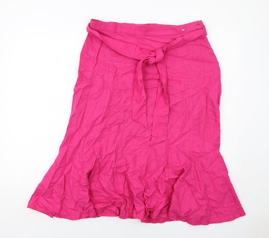 Marks and Spencer Womens Pink Linen Swing Skirt Size 12 Zip