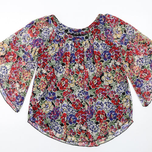 Dunnes Stores Womens Multicoloured Floral Polyester Basic Blouse Size 8 Round Neck