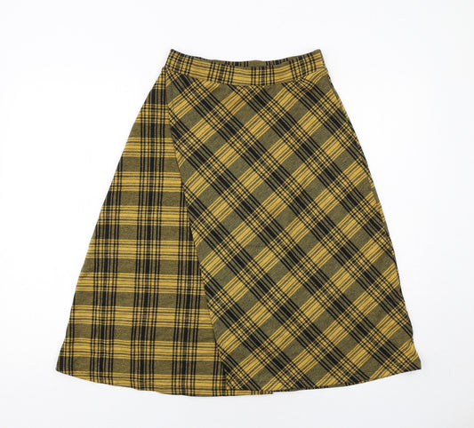 Zara Womens Yellow Plaid Polyester Swing Skirt Size S