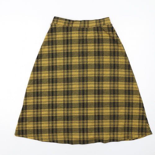 Zara Womens Yellow Plaid Polyester Swing Skirt Size S