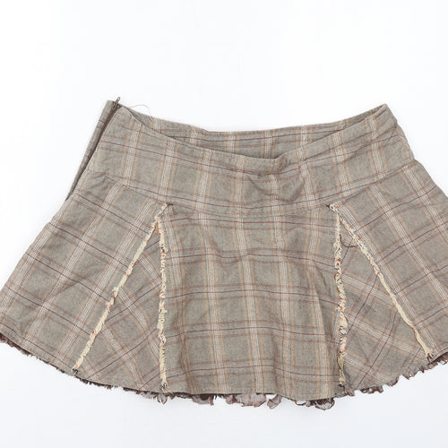 New Look Womens Brown Plaid Cotton Mini Skirt Size 12 Zip