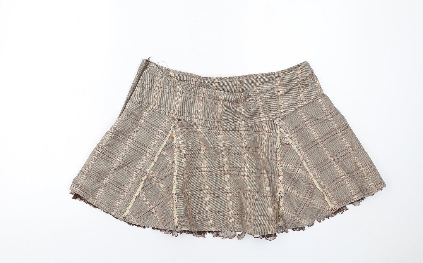 New Look Womens Brown Plaid Cotton Mini Skirt Size 12 Zip