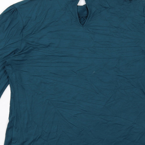 Oasis Womens Blue Viscose Basic T-Shirt Size M Mock Neck