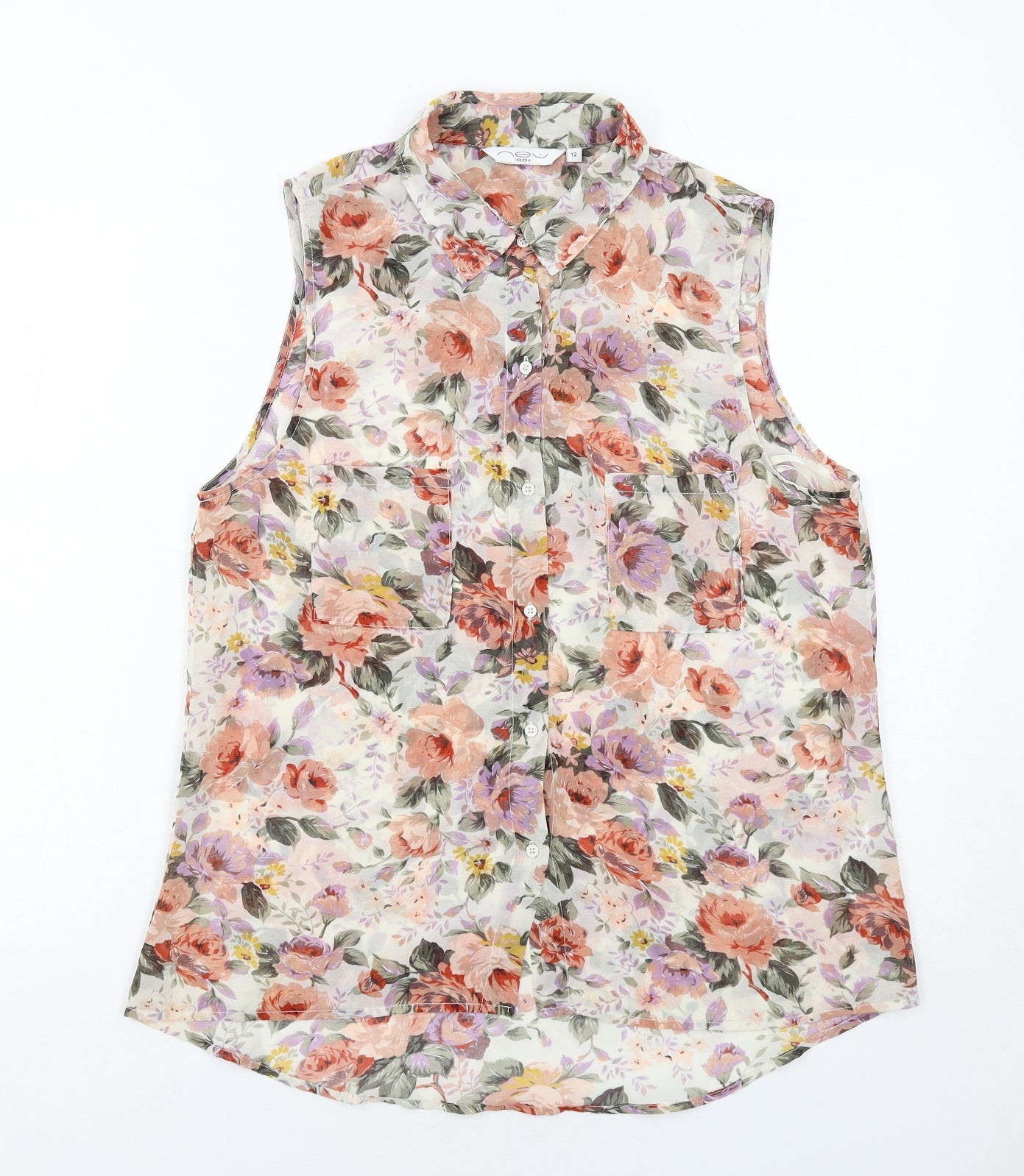 New Look Womens Multicoloured Floral Polyester Basic Tank Size 12 Collared