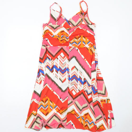 Linea Womens Multicoloured Geometric Polyester Tank Dress Size 14 V-Neck Pullover