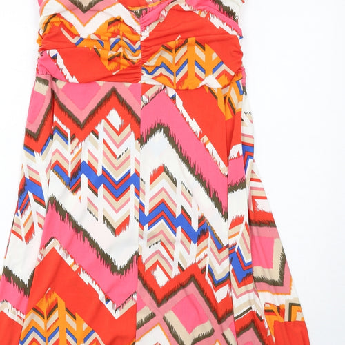 Linea Womens Multicoloured Geometric Polyester Tank Dress Size 14 V-Neck Pullover