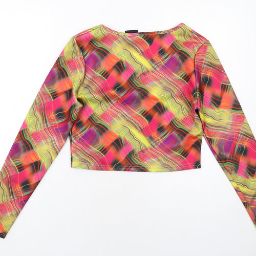 Rayer Womens Multicoloured Geometric Polyester Cropped T-Shirt Size 12 Round Neck