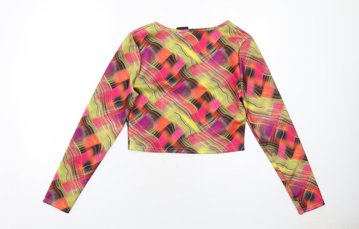 Rayer Womens Multicoloured Geometric Polyester Cropped T-Shirt Size 12 Round Neck