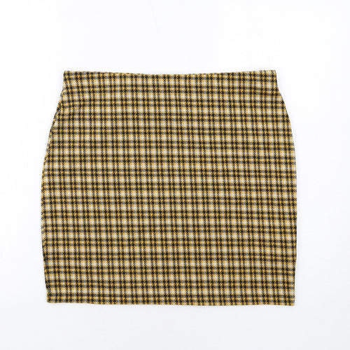 New Look Womens Yellow Plaid Polyester Bandage Skirt Size 14