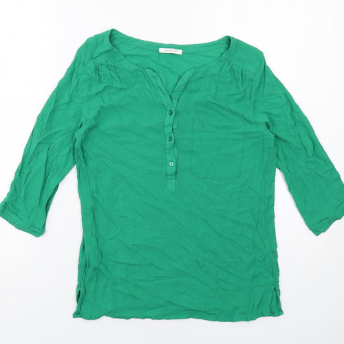Promod Womens Green Viscose Basic T-Shirt Size 8 V-Neck